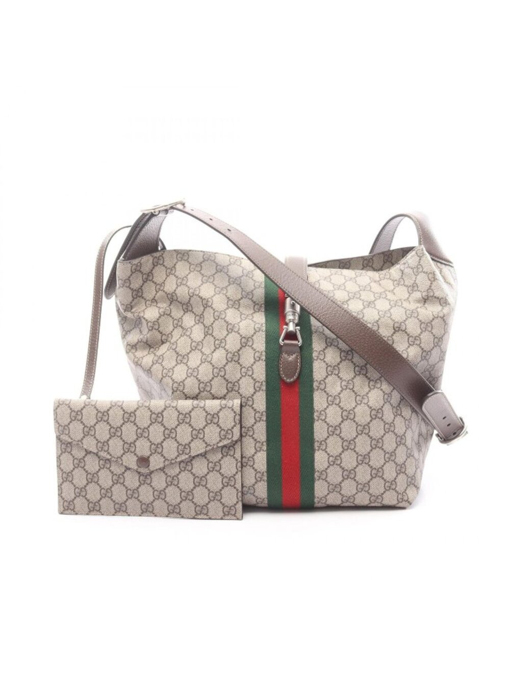Gucci Shoulder Bag Jackie Crossbody Beige Brown Canvas Leather